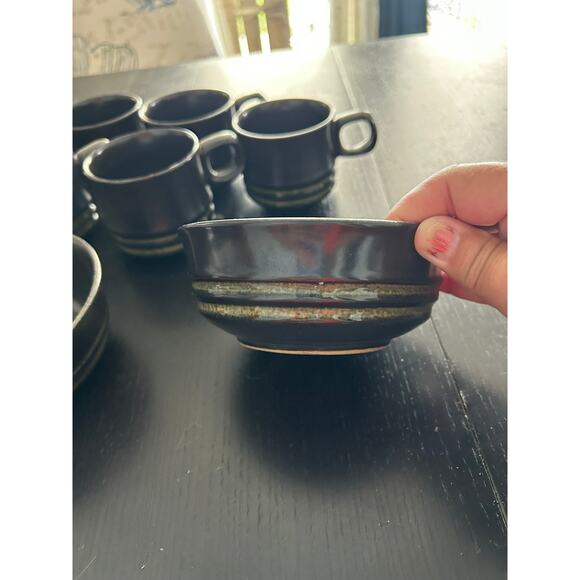 Vintage Denby Kismet Black Stoneware 5 coffee mugs, 2 bowls  1970 England - Picture 3 of 9